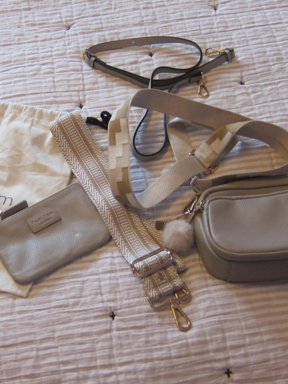 Pom Pom London Gray Crossbody Bag - Neutral Pebble Leather - Picture 11 of 12